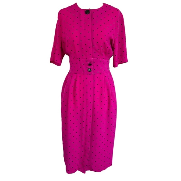 Vintage Dresses & Skirts - 🚫SOLD🚫 VINTAGE 80s Pink & Black Polka Dot ILGWU Union Made Midi Dress